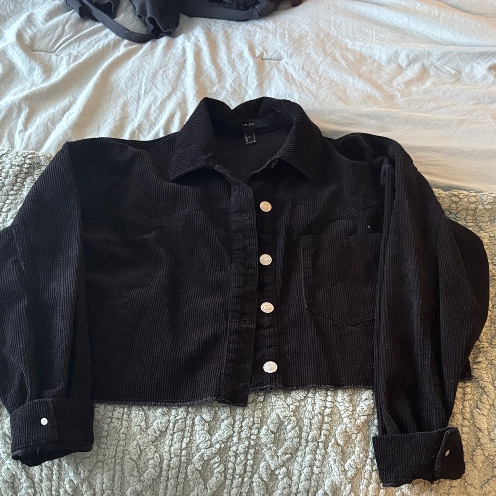 Forever 21 Cropped Black Corduroy Jean Jacket